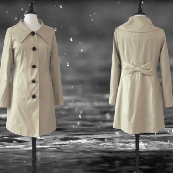 Vertigo Paris Cream Trench Coat Designer Chic Bow Back Tailored Sz S - Picture 1 of 13